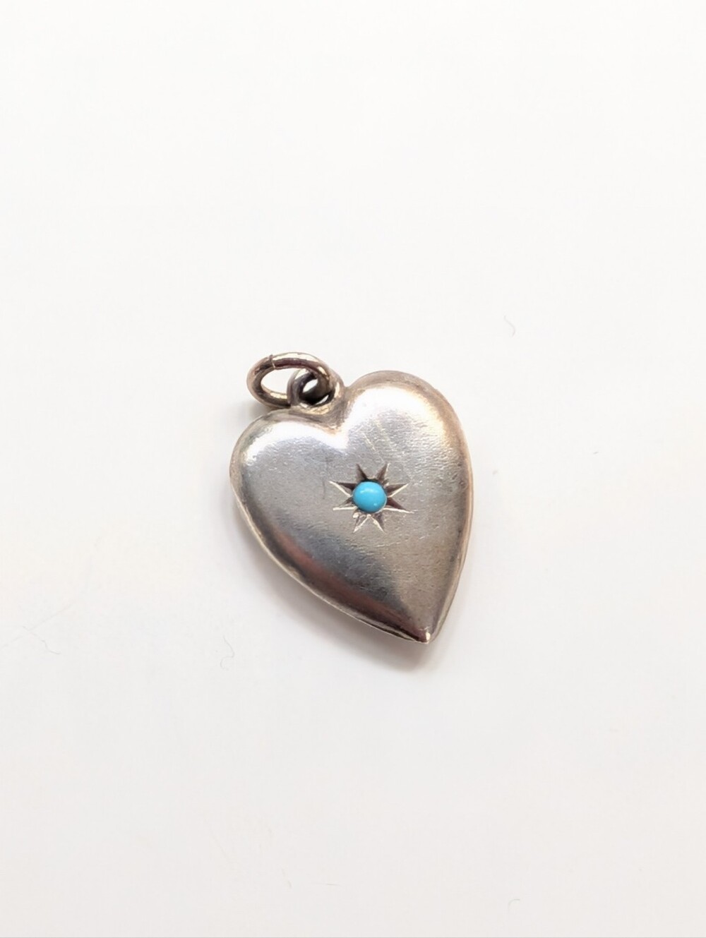 Vintage Sterling Silver Turquoise Cabochon CF Initial Tiny Heart Pendant Charm